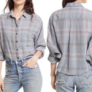 Free People cropped cutie blue plaid top blouse